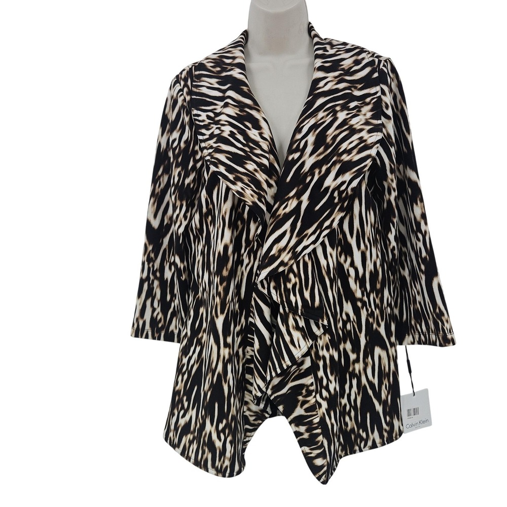 Calvin Klein Blazer Jacket‎ Women 10 Multi Animal Print Open Front Draped Lined